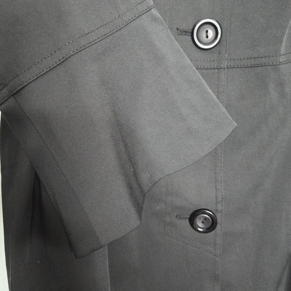 AB Studio Black Collared Lined Flare Bell Sleeve Button Down Pea Coat Size 10 - Picture 4 of 5